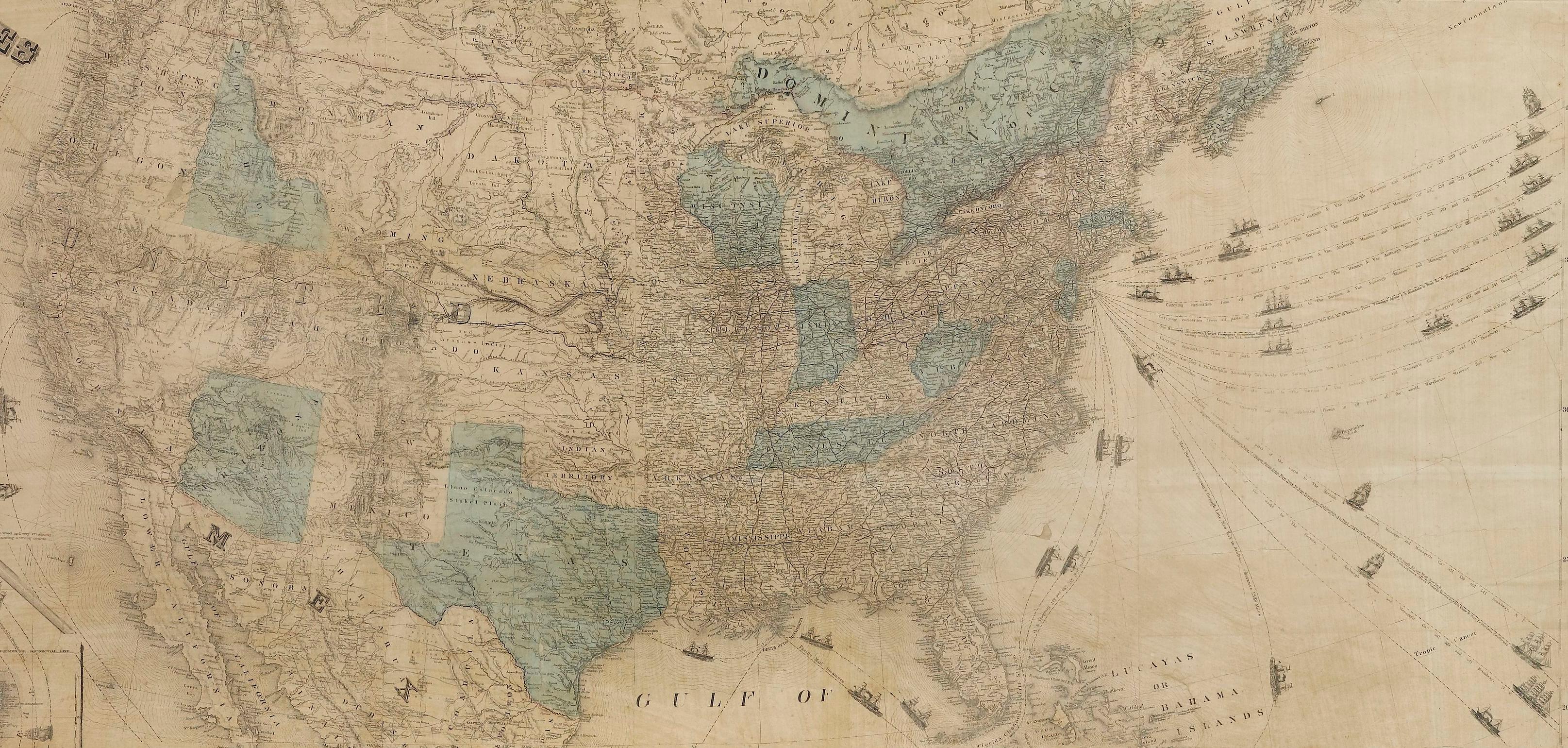 1868 „Lloyd's Topographical Railway Map of North America...“ Wandkarte zum Aufhängen (Handbemalt) im Angebot