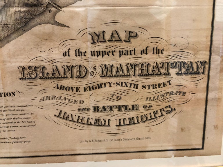 American Colonial 1868 Map of the Upper Part of the Island of Manhattan Above 86th Street For Sale