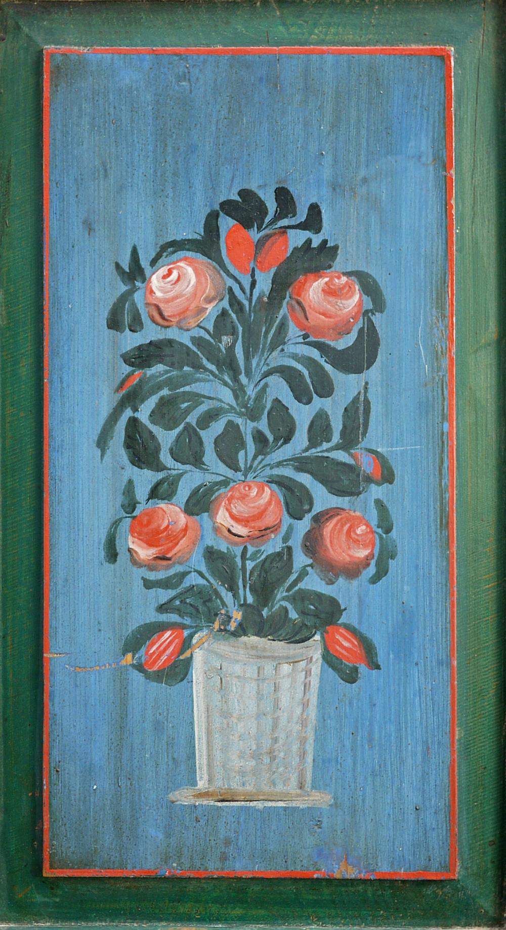 Hand-Painted Red and Blue Floral Painted Two Doors Wardrobe - Dated 1868