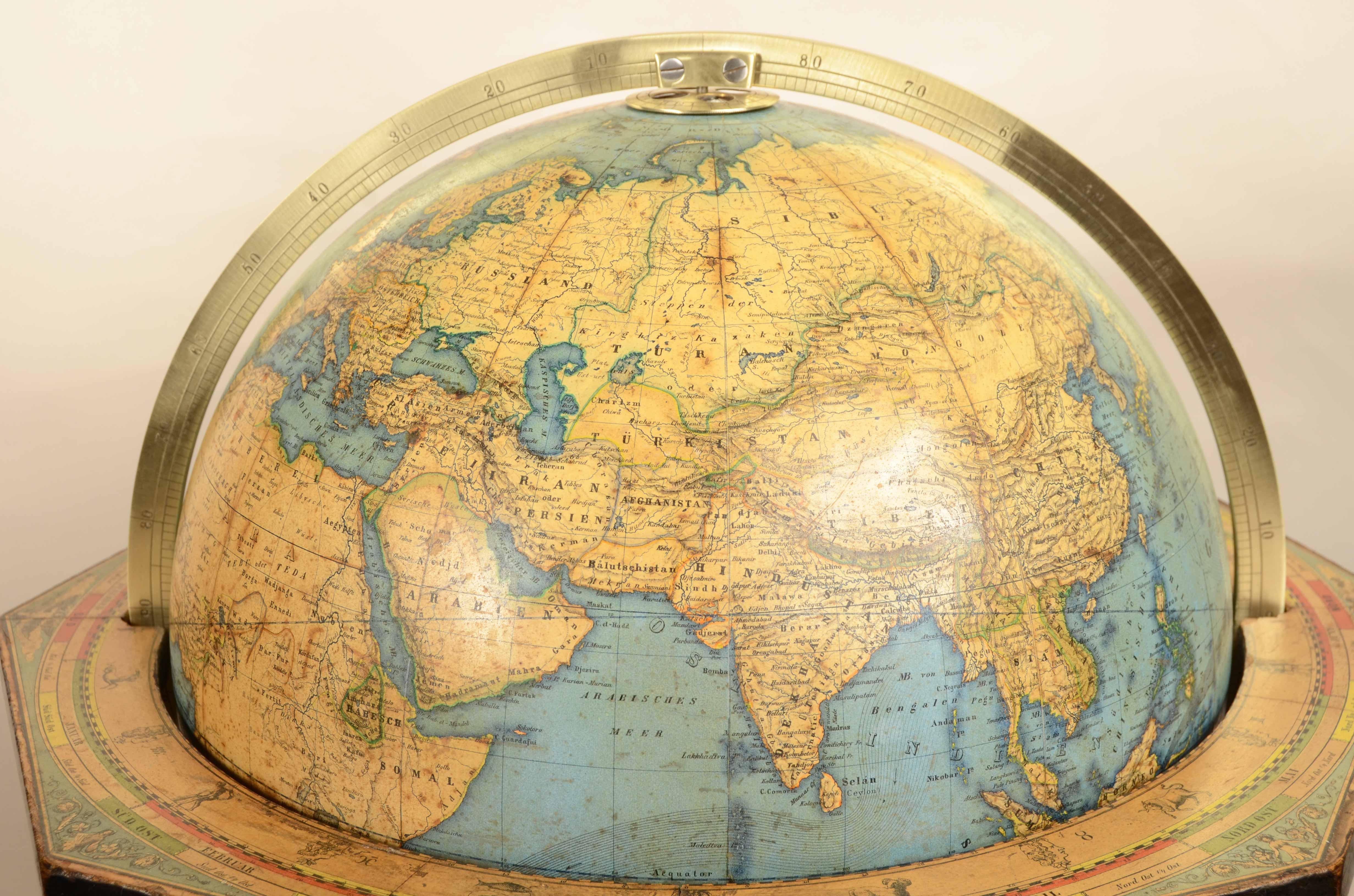 Metà XIX secolo 1868s globo terrestre edito da Verlag Dietrich Reimer dal cartografo Carl Adami in vendita