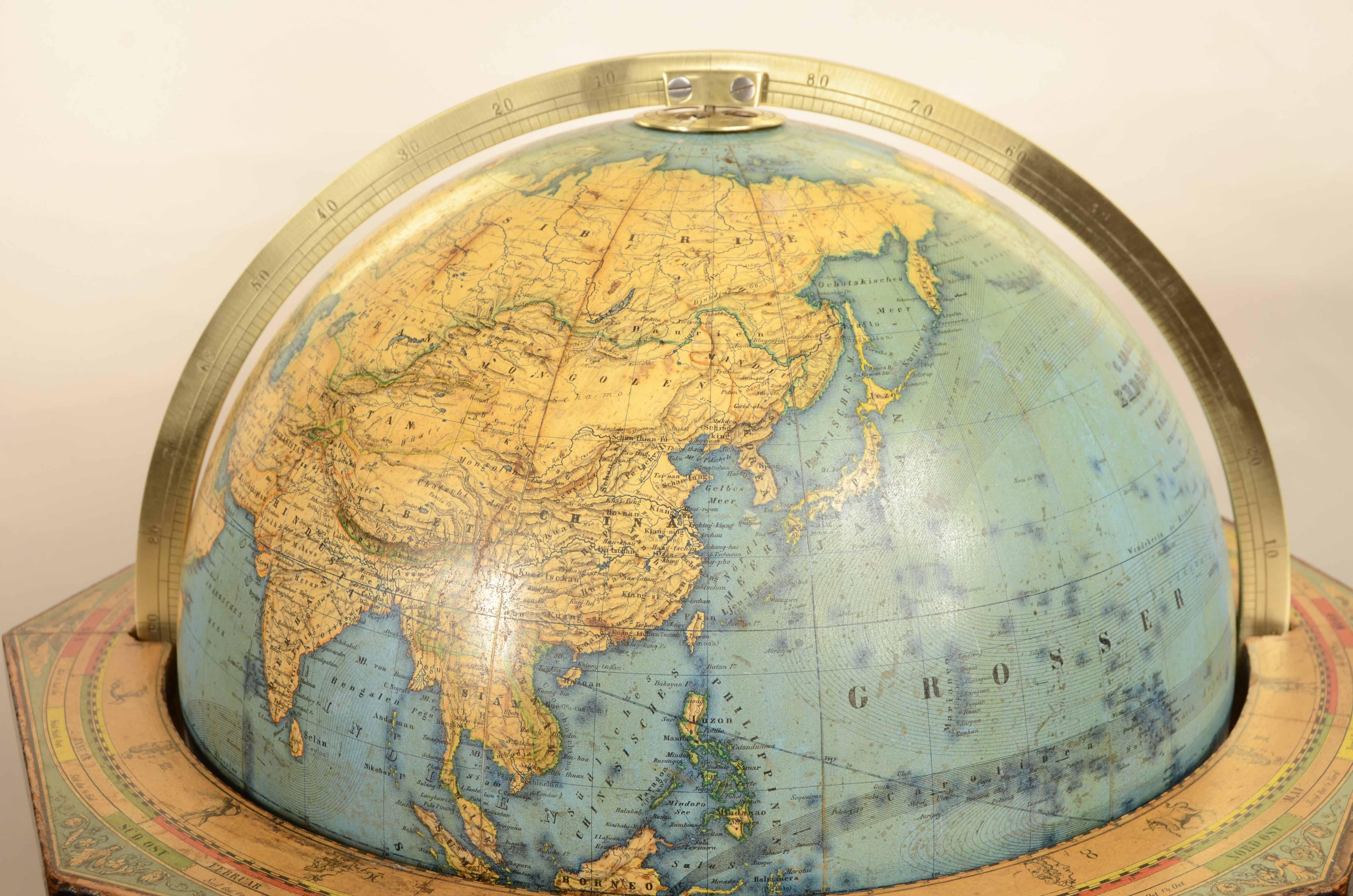 Legno 1868s globo terrestre edito da Verlag Dietrich Reimer dal cartografo Carl Adami in vendita