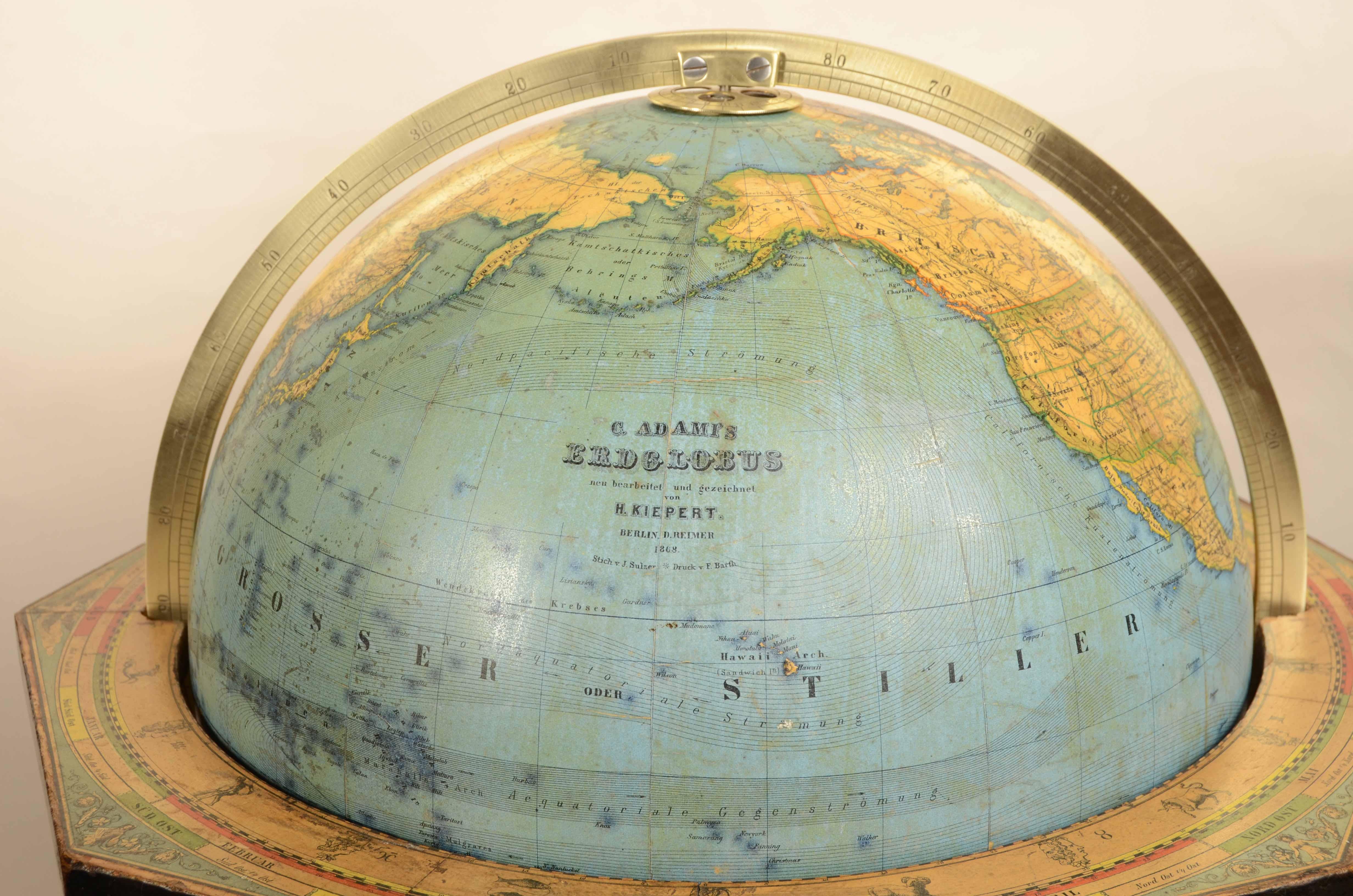 1868s globo terrestre edito da Verlag Dietrich Reimer dal cartografo Carl Adami in vendita 1