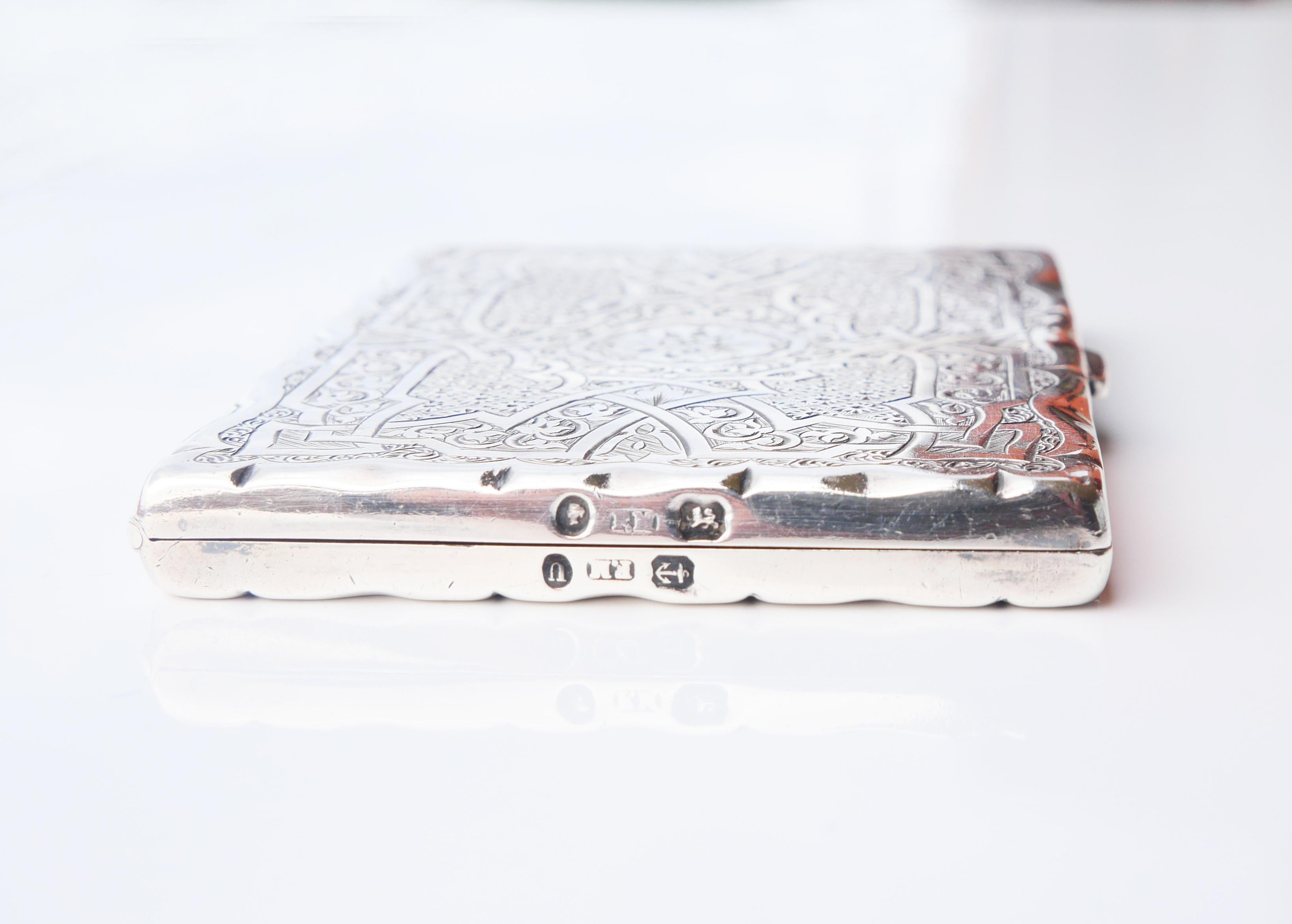 1869 British MO Cigarette case box solid 925 Silver / 73 gr en vente 6
