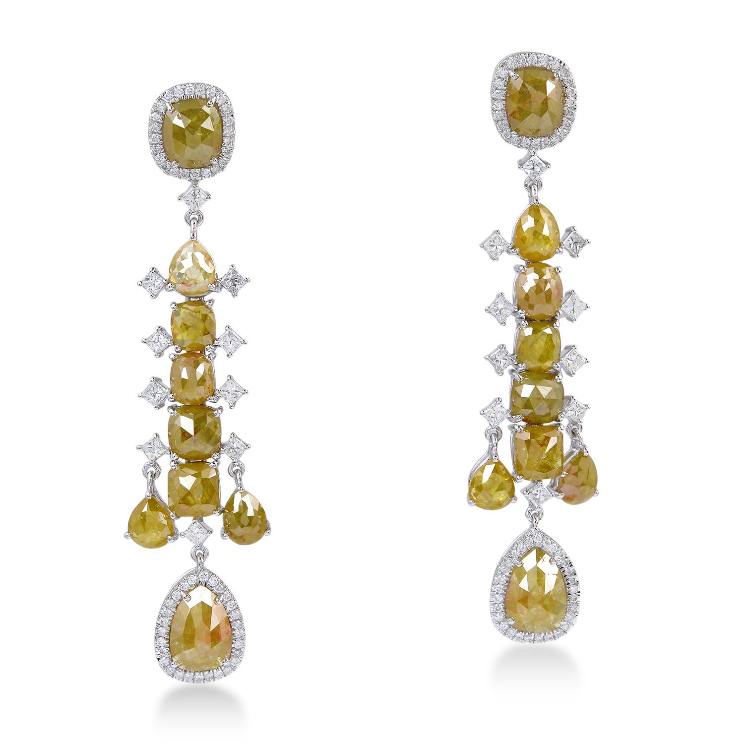 Uncut 18.69 Carat Fancy Slice Diamond 14 Karat Gold Chandelier Earrings For Sale
