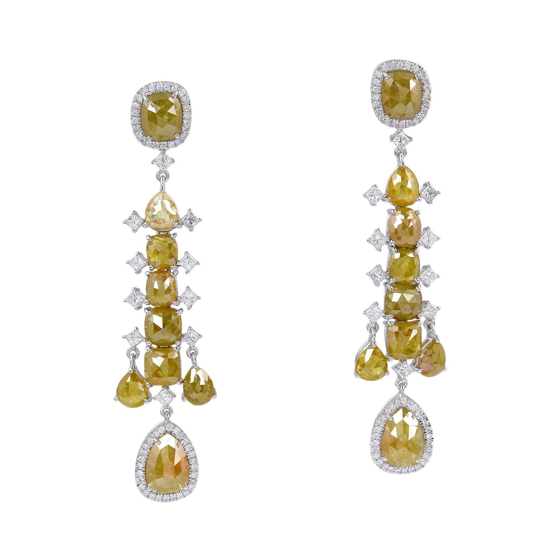 18.69 Carat Fancy Slice Diamond 14 Karat Gold Chandelier Earrings For Sale