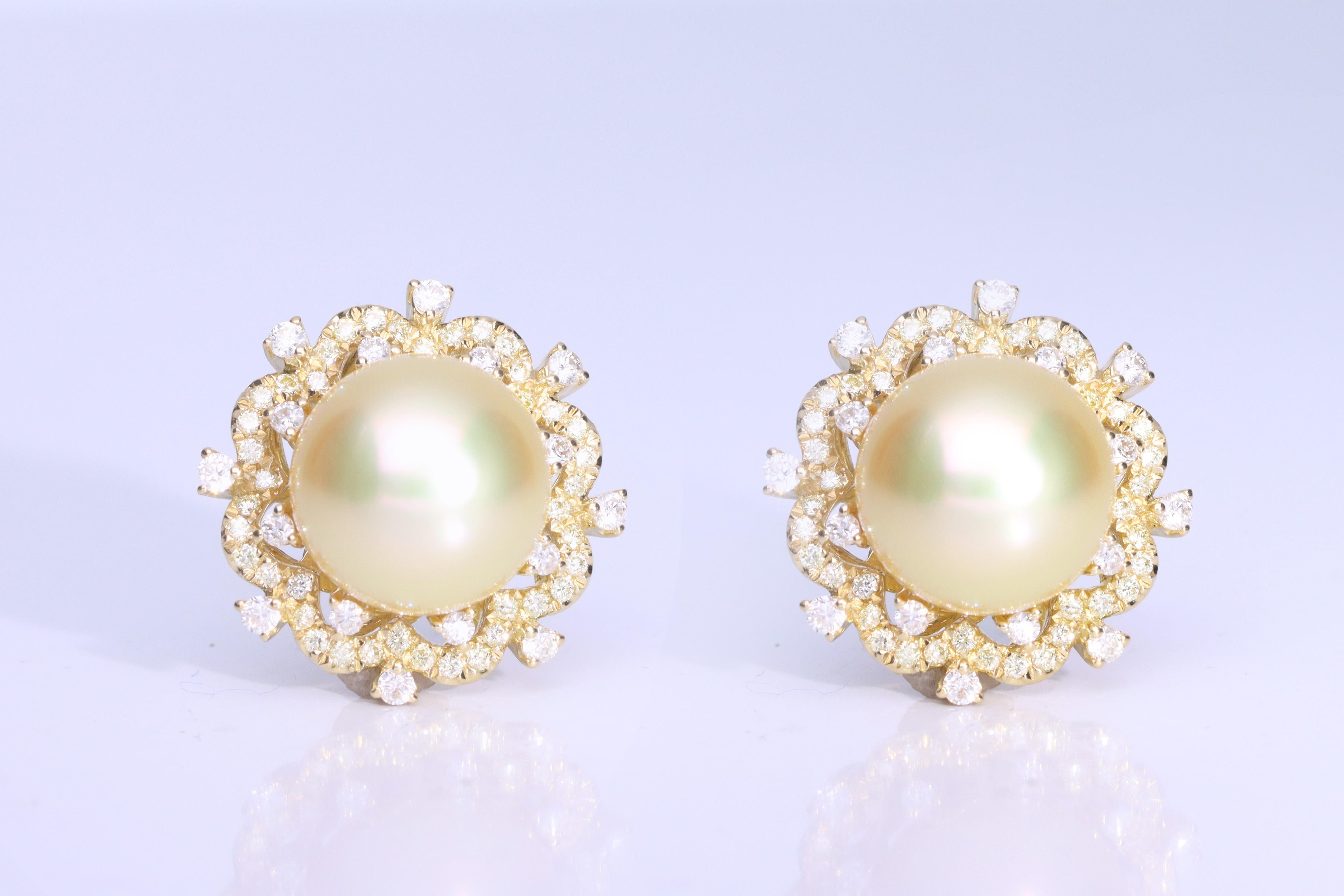 Stunning, timeless and classy eternity Unique Earring. Decorate yourself in luxury with this Gin & Grace Earring. This Earring is made up of Round cab Prong Setting South Sea Pearl (2 pcs) 18.69 Carat and Round-Cut Prong Setting Diamond (32 pcs)