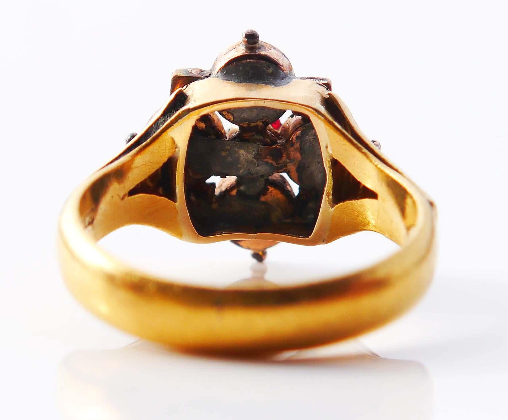1869 Nordic Ring Renaissance solid 23/18K Gold Opal Pearl Garnet ØUS7 / 5.2gr For Sale 3