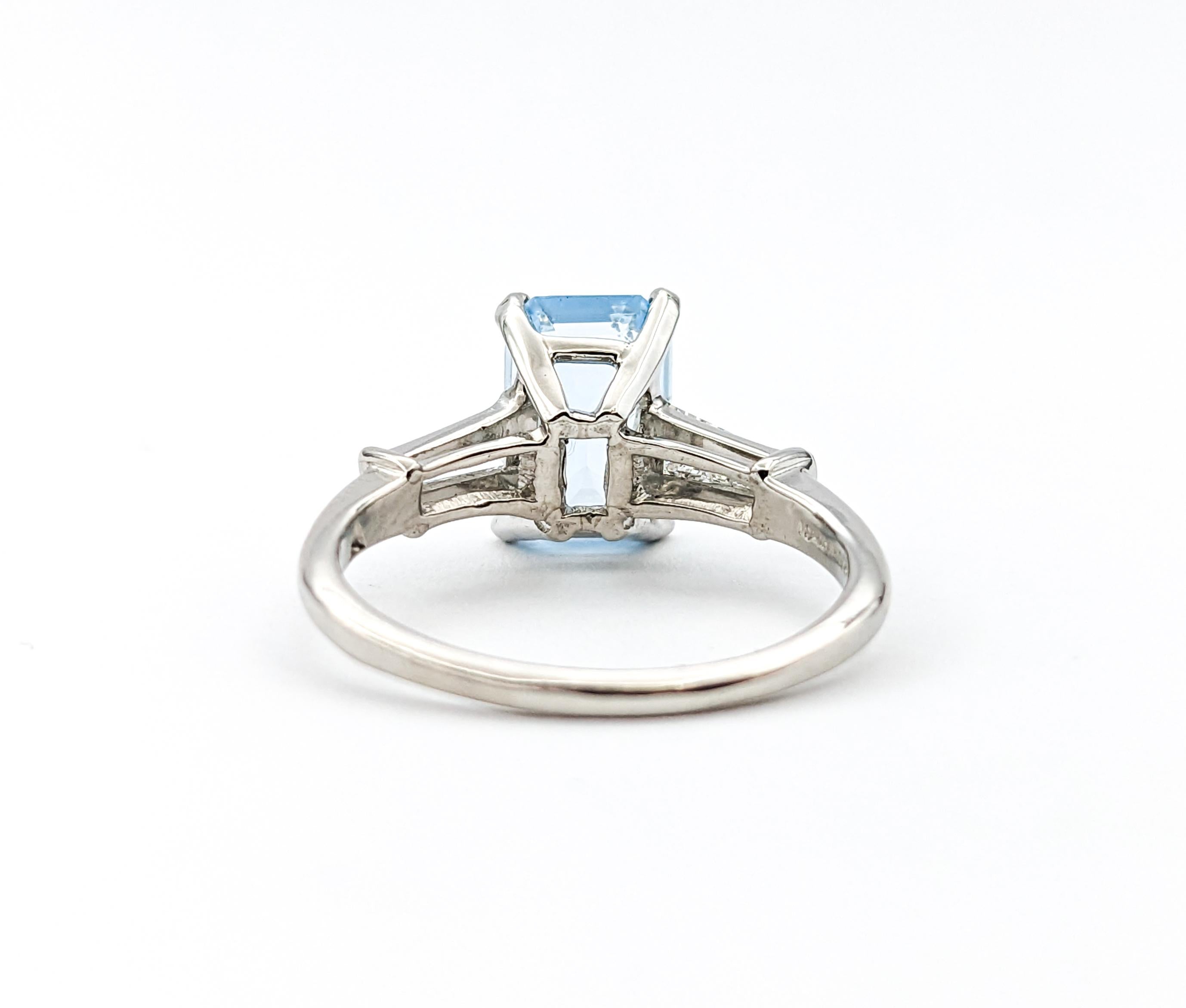 1.86ct Emerald Cut Aquamarine & Diamond Ring In Platinum For Sale 4