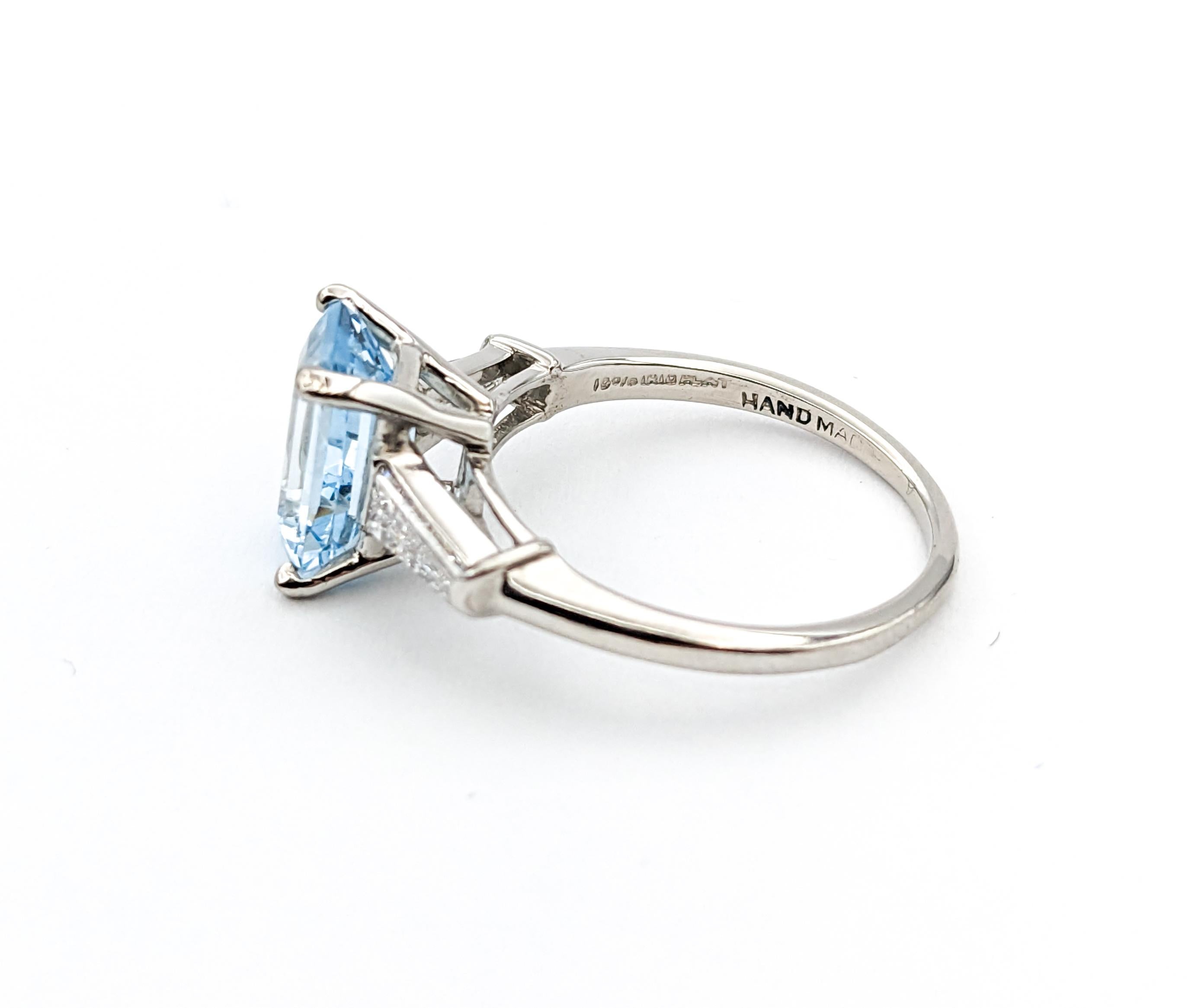 1.86ct Emerald Cut Aquamarine & Diamond Ring In Platinum For Sale 6