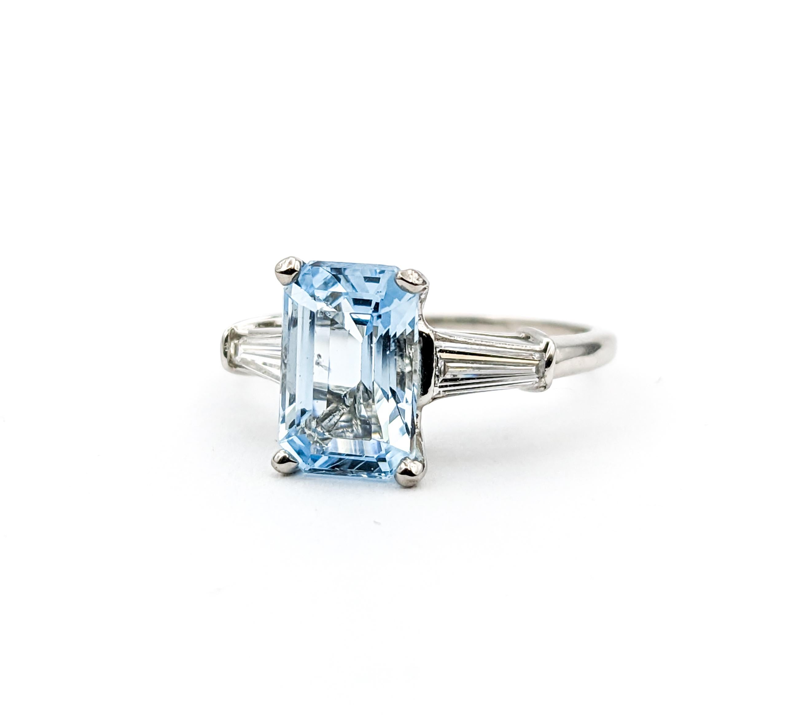 1.86ct Emerald Cut Aquamarine & Diamond Ring In Platinum For Sale 7