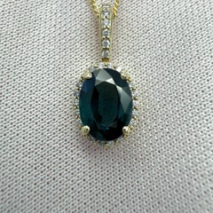 1.86ct Deep Teal Blue Sapphire & Diamond 14k Yellow Gold Halo Pendant Necklace