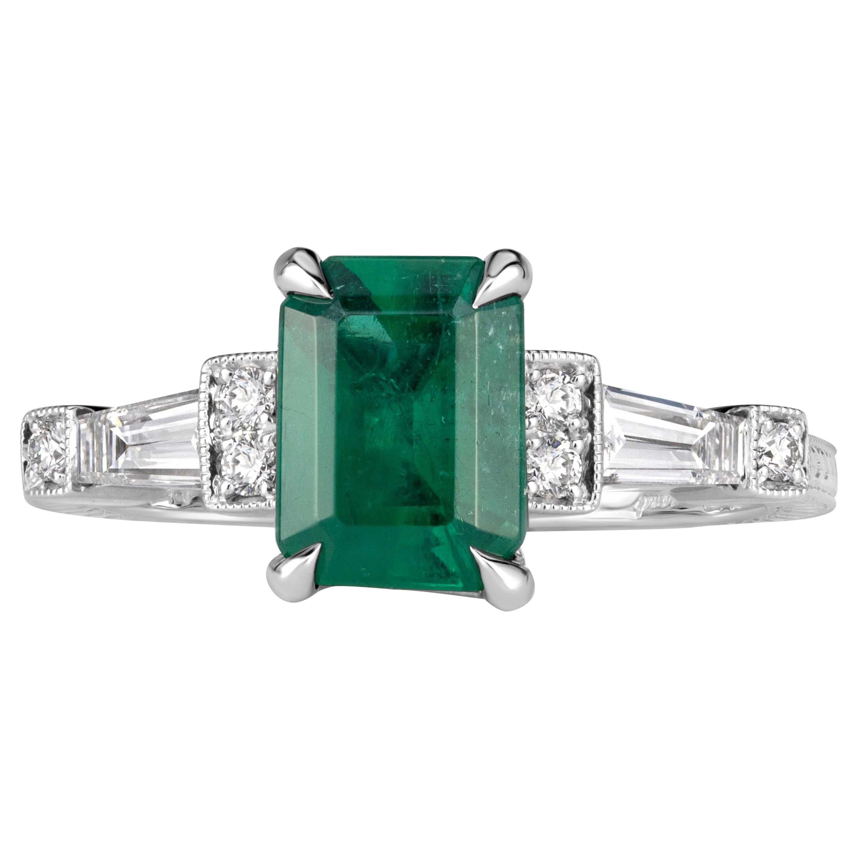 1.86ct Emerald Cut Green Emerald Engagement Ring