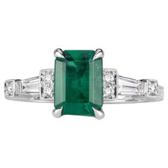 1.86ct Emerald Cut Green Emerald Engagement Ring
