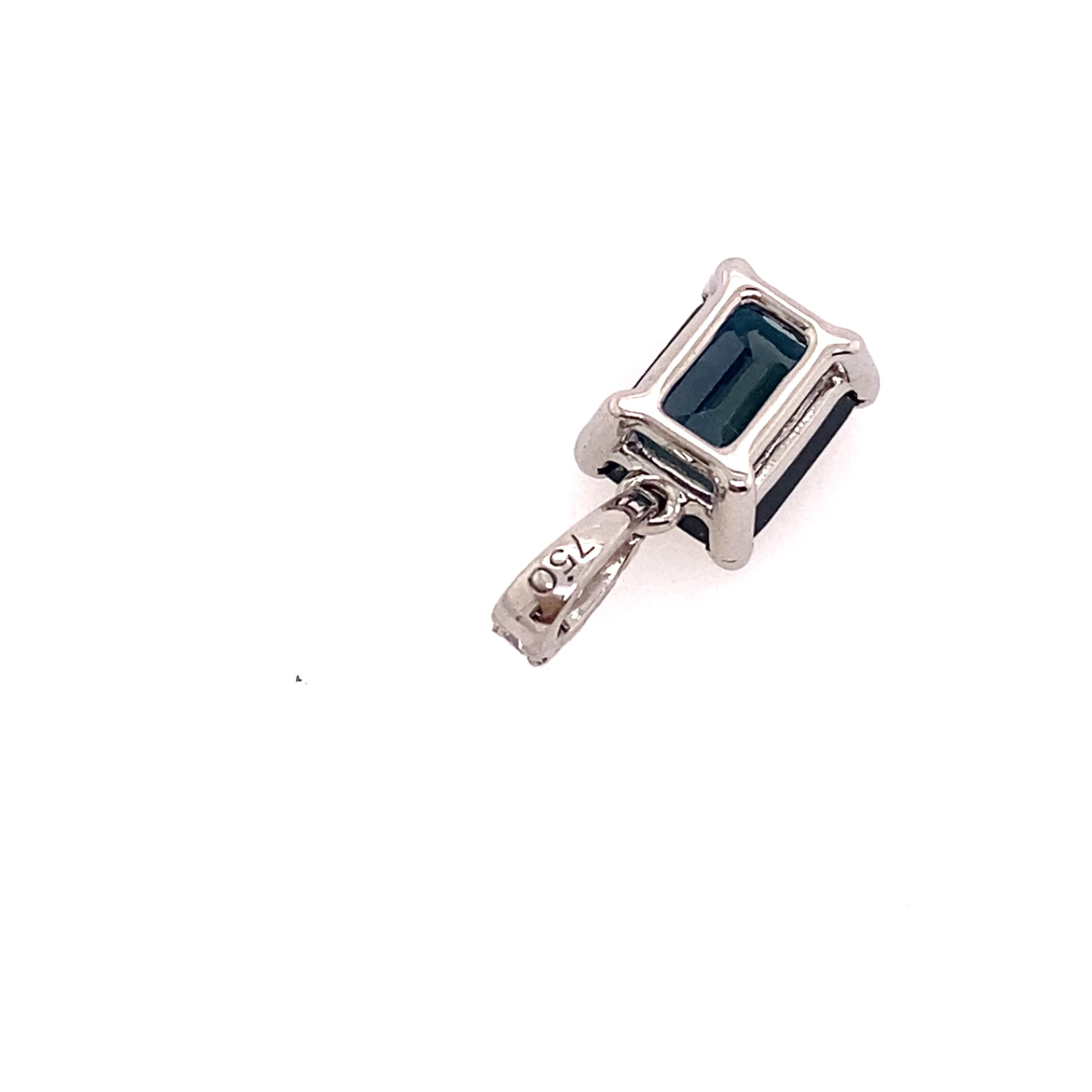 Women's 1.86ct Emerald Cut Natural Sapphire Pendant in 18ct White Gold with Diamonds For Sale