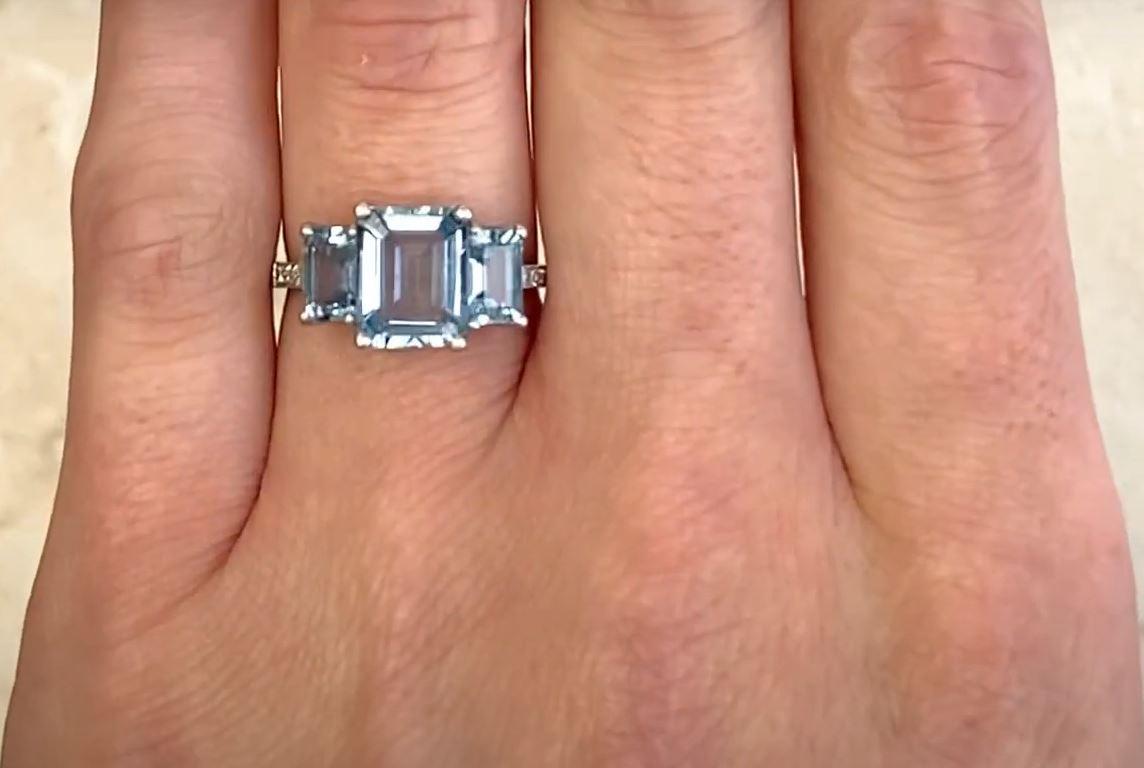 Art Deco 1.86ct Step Cut Aquamarine Engagement Ring, Platinum For Sale