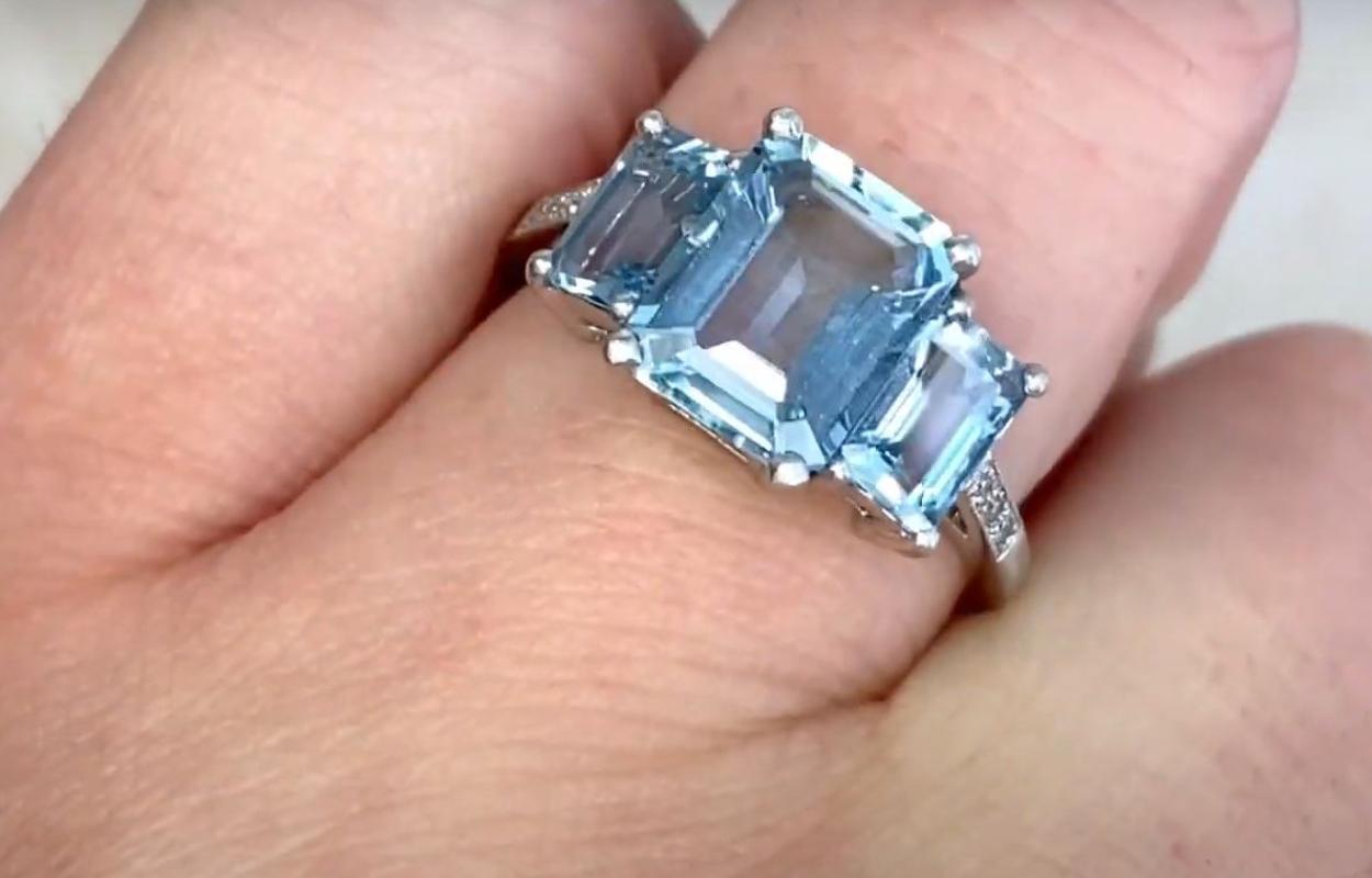 1.86ct Step Cut Aquamarine Engagement Ring, Platinum In Excellent Condition For Sale In New York, NY