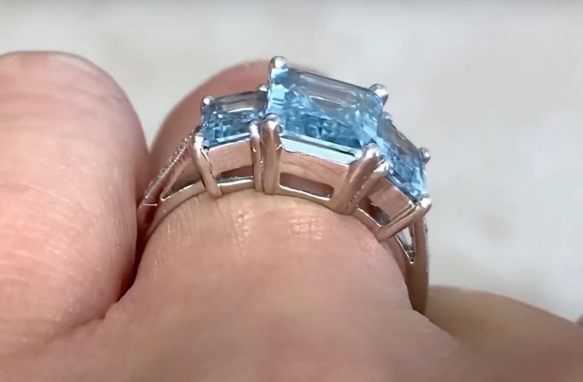 Women's 1.86ct Step Cut Aquamarine Engagement Ring, Platinum For Sale