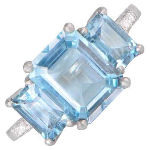 1.86ct Step Cut Aquamarine Engagement Ring, Platinum For Sale