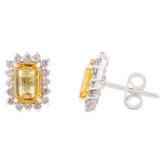 1.86ct Yellow Sapphire Diamond Halo Stud Earrings in 14K White Gold Gift for Mom