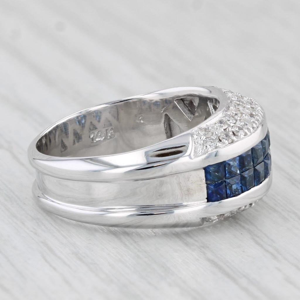 Anello con diamante bianco e zaffiro blu da 1,86 ctw in oro bianco 14k misura 6,75-7 In condizioni buone in vendita a McLeansville, NC