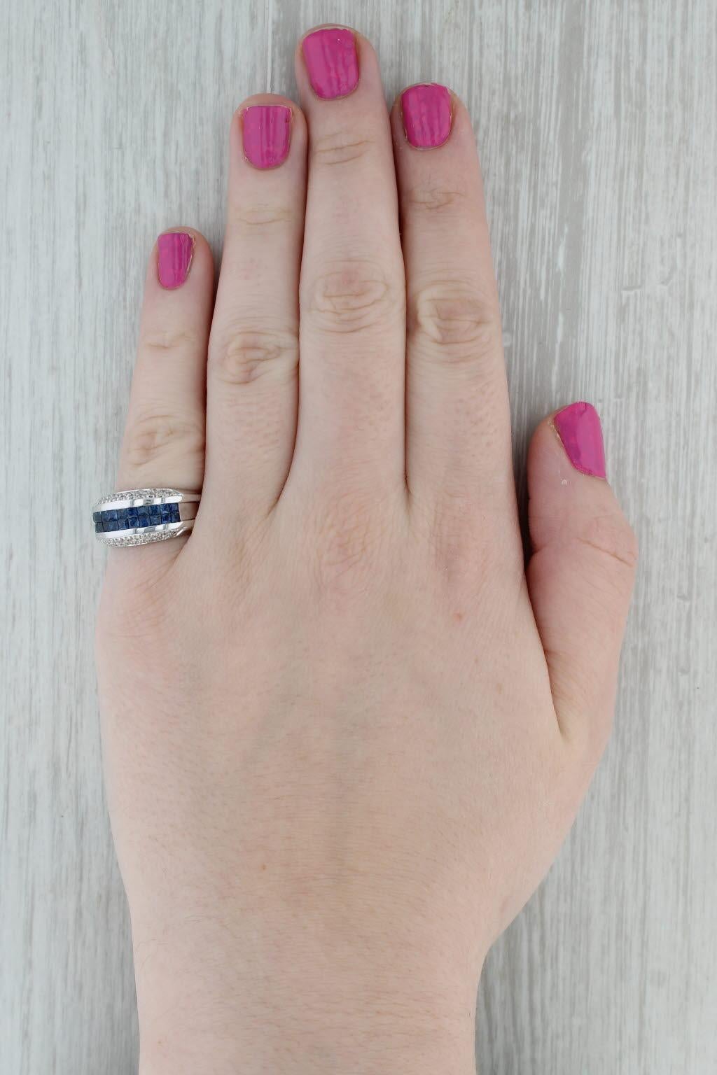 Anello con diamante bianco e zaffiro blu da 1,86 ctw in oro bianco 14k misura 6,75-7 in vendita 3