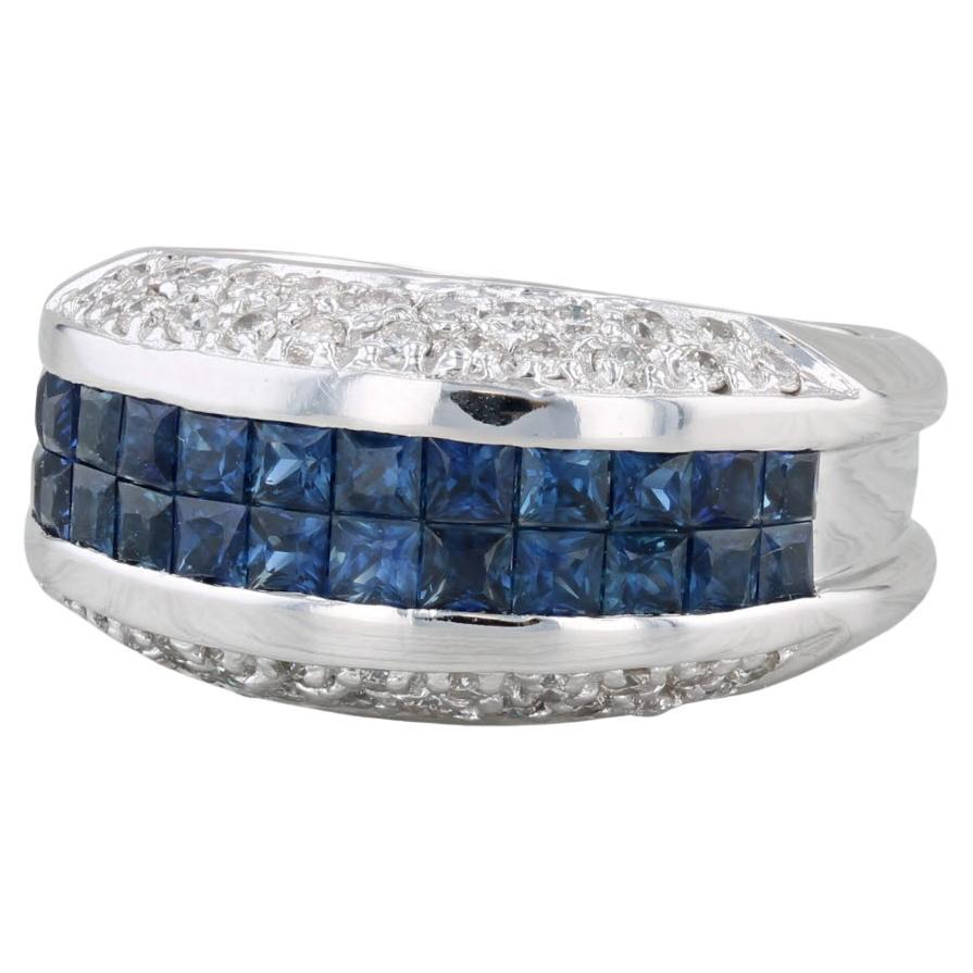 1.86ctw Blue Sapphire White Diamond Ring 14k White Gold Size 6.75-7