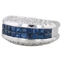1.86 Karat Blauer Saphir Weißer Diamant Ring 14k Weißgold Größe 6,75-7