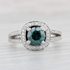 1.86ctw Round Teal Diamond Halo Engagement Ring 18k White Gold Size 7.75 IGI