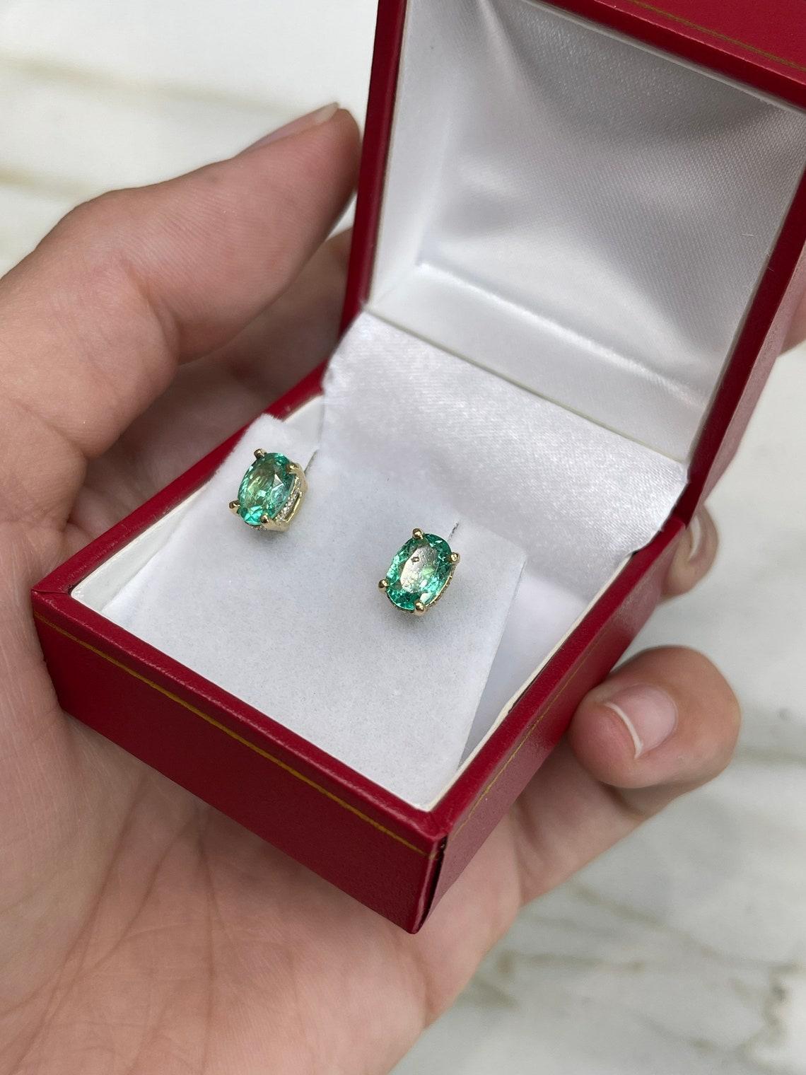 1.86tcw 14K Natural Emerald & Diamond Accent Earrings In New Condition For Sale In Jupiter, FL