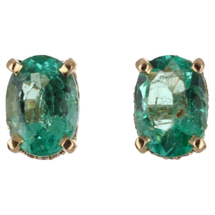 1.41tcw 14K Colombian Emerald-Pear Cut and Diamond Accent Stud Earrings ...