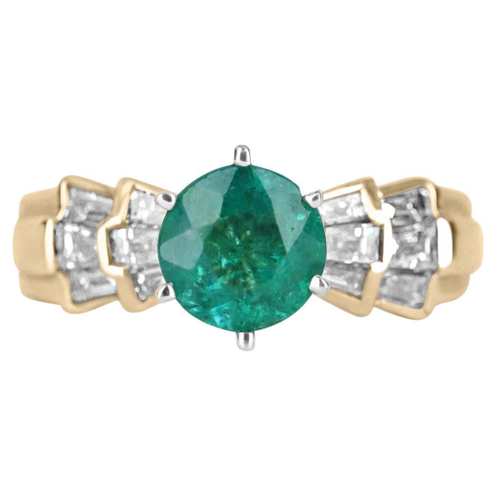 1.86tcw 14K Natural Round Emerald & Diamond Statement Gold Ring