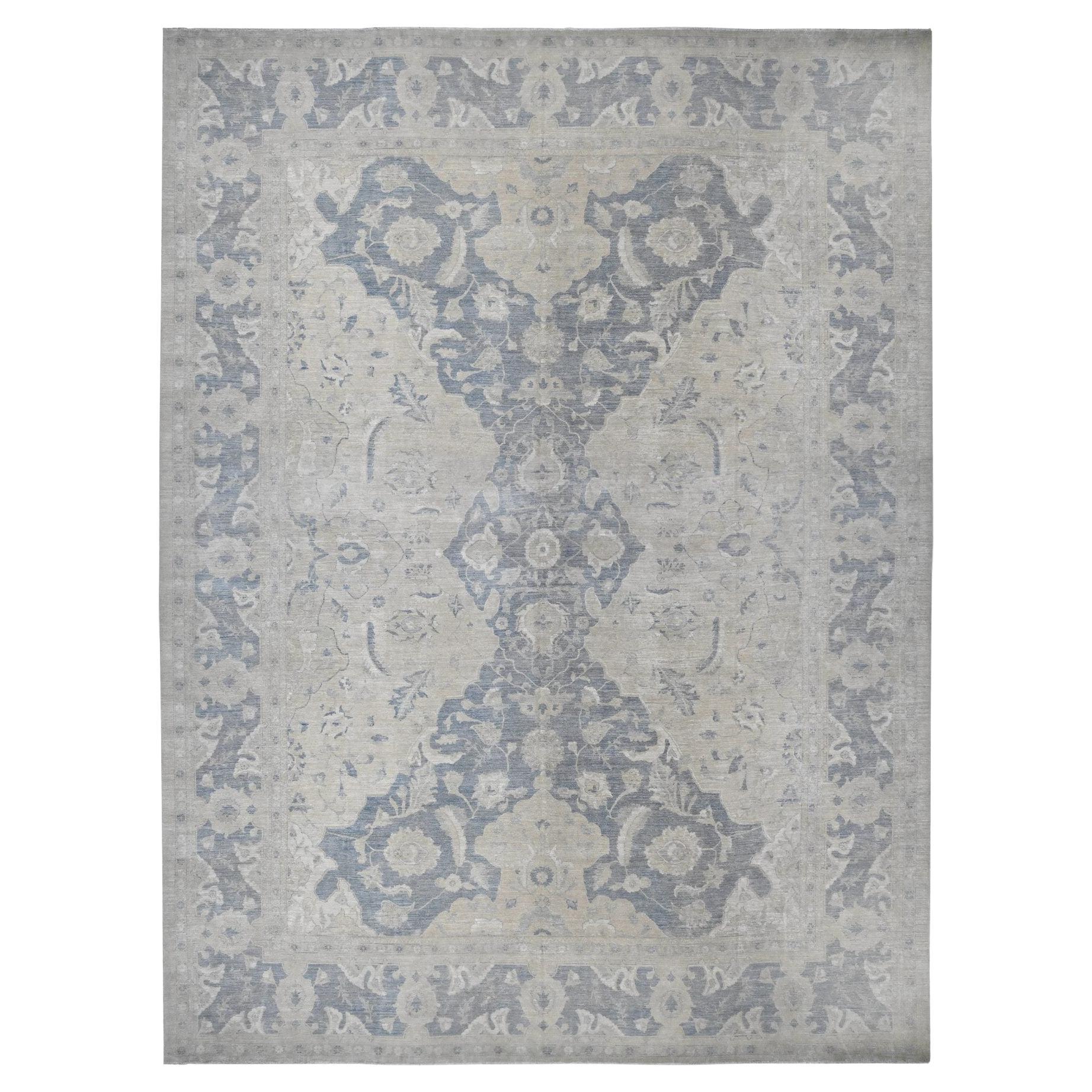 18'6"x24'2" White Wash Peshawar Hand Knotted 17th Century Polonaise Design Rug For Sale