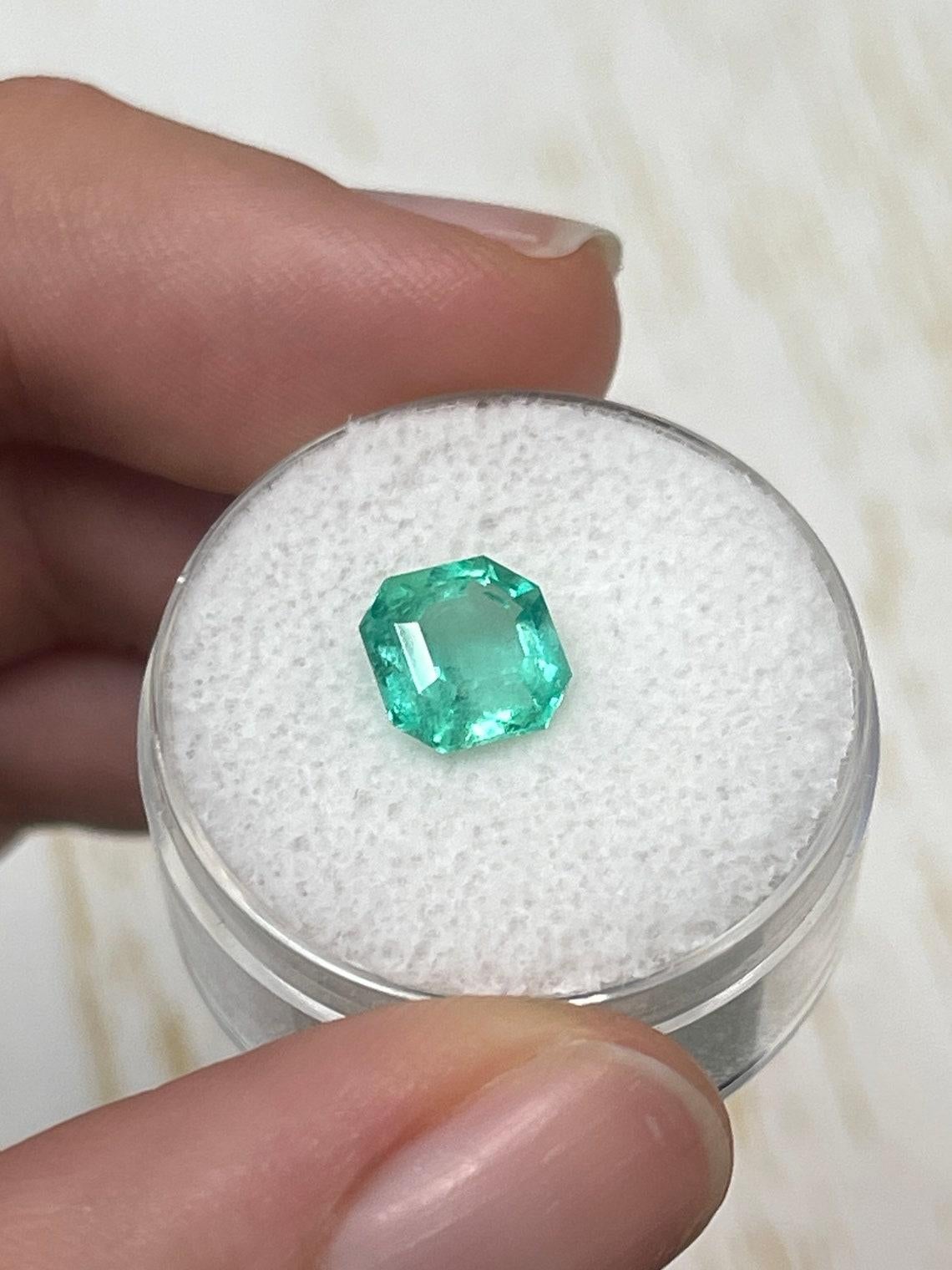 1.87 Carat 8x8 Art Deco Green Colombian Emerald - Asscher Cut May Birthstone Gem In New Condition For Sale In Jupiter, FL