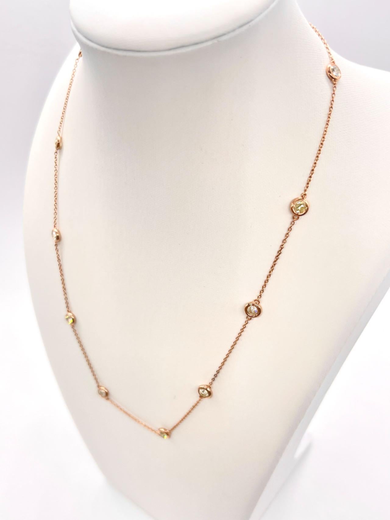 Modern 1.87 Carat Natural Diamond By The Yard 10 Station Necklace 14K Rose Gold 18
