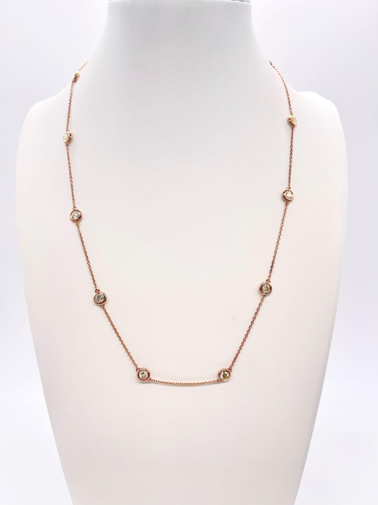 1.87 Carat Natural Diamond By The Yard 10 Station Necklace 14K Rose Gold 18