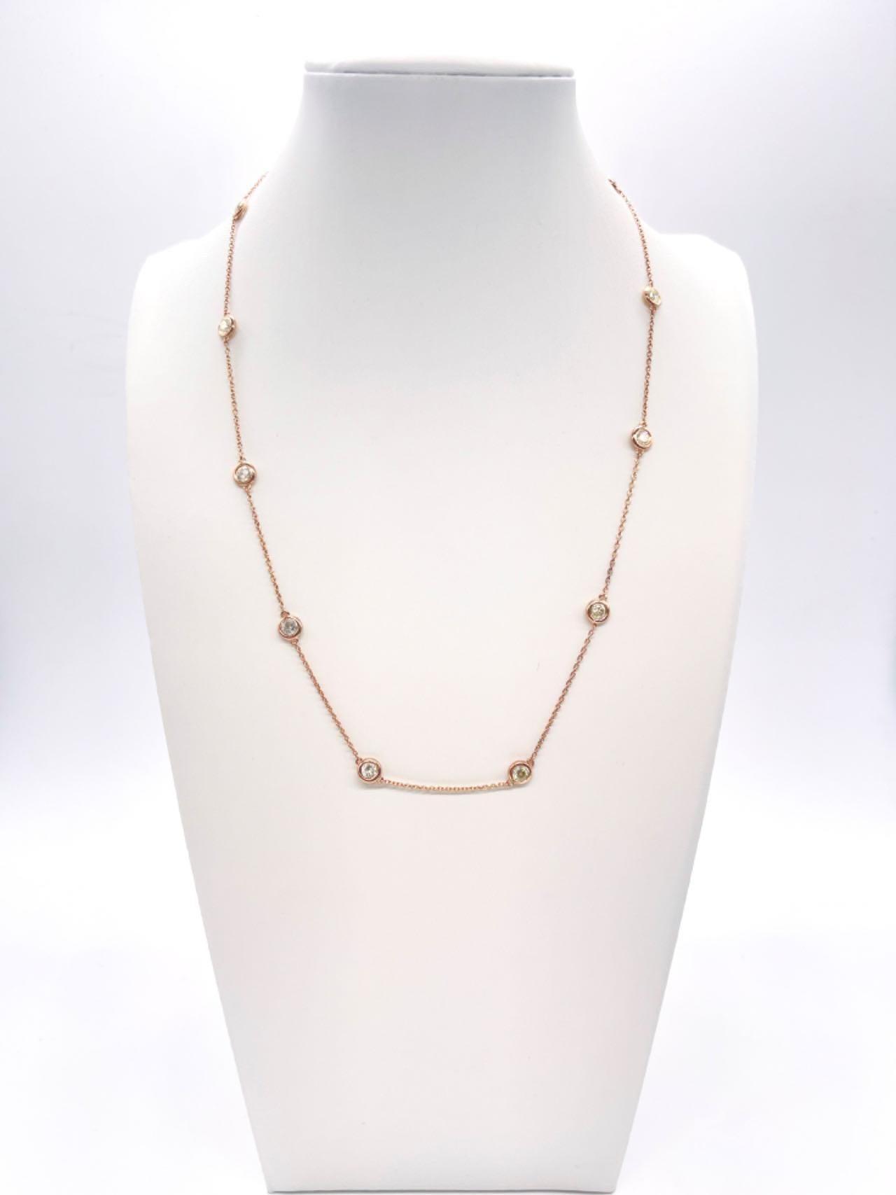 1.87 Carat Natural Diamond By The Yard 10 Station Necklace 14K Rose Gold 18
