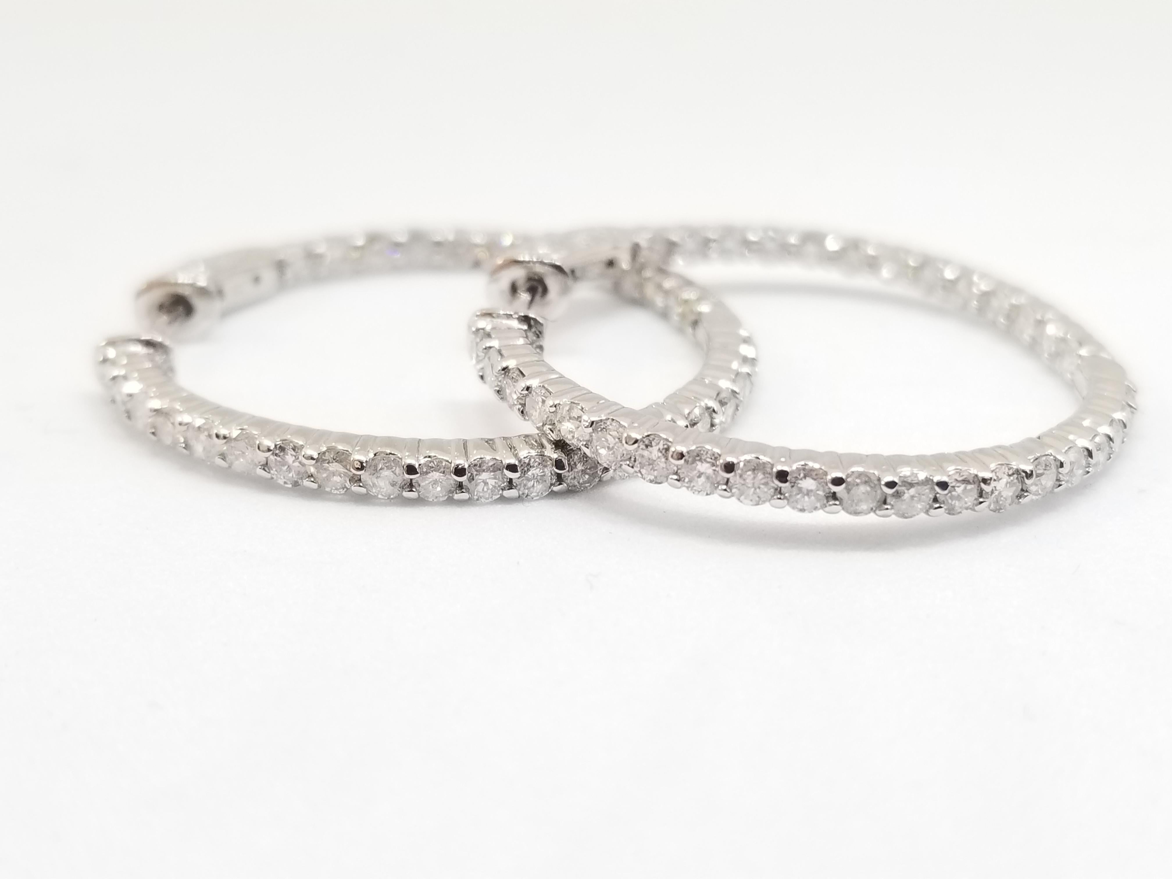 1.87 Carat Diamond Hoop Earrings 14 Karat White Gold In New Condition In Great Neck, NY