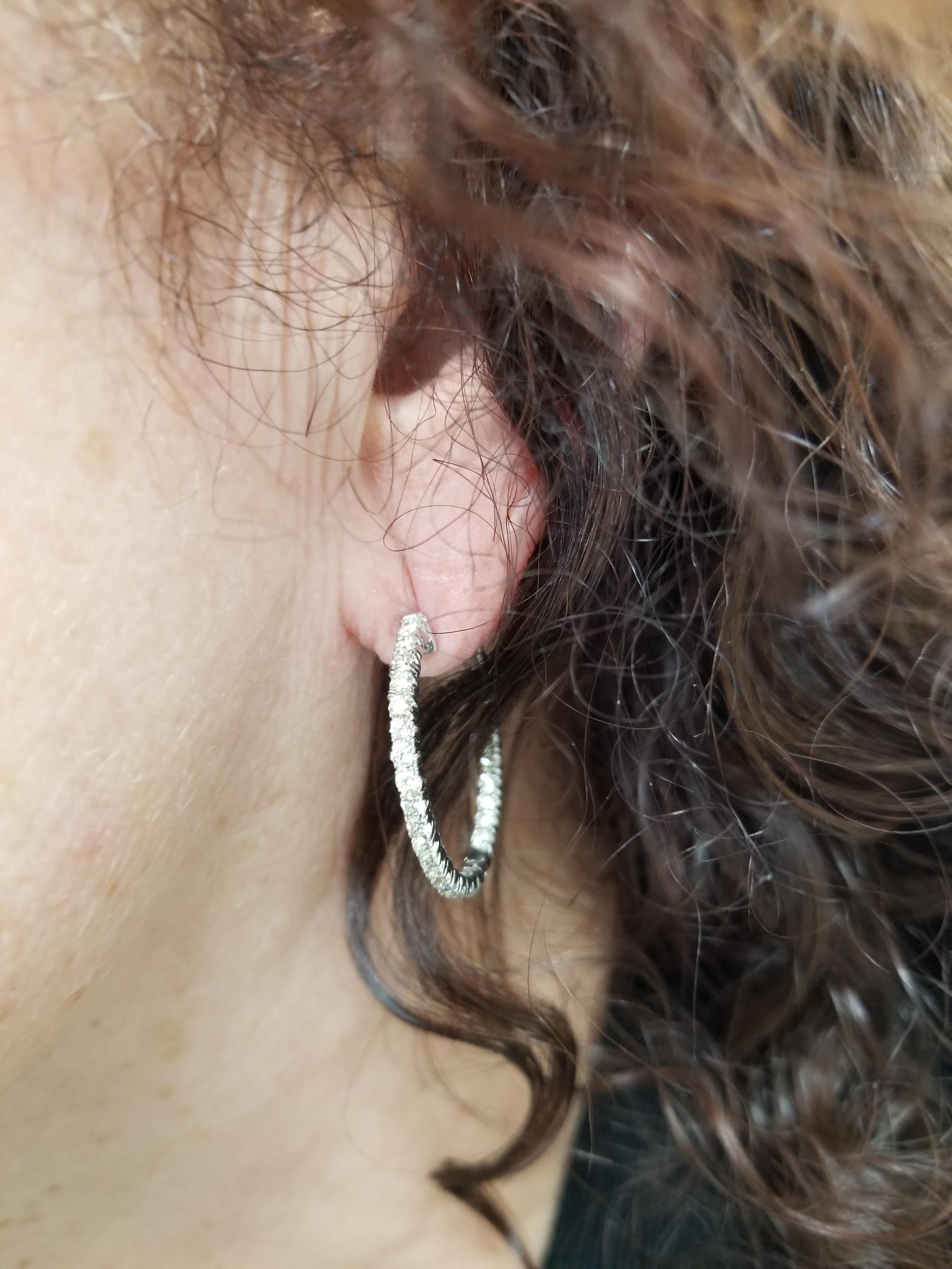 Women's or Men's 1.87 Carat Diamond Hoop Earrings 14 Karat White Gold