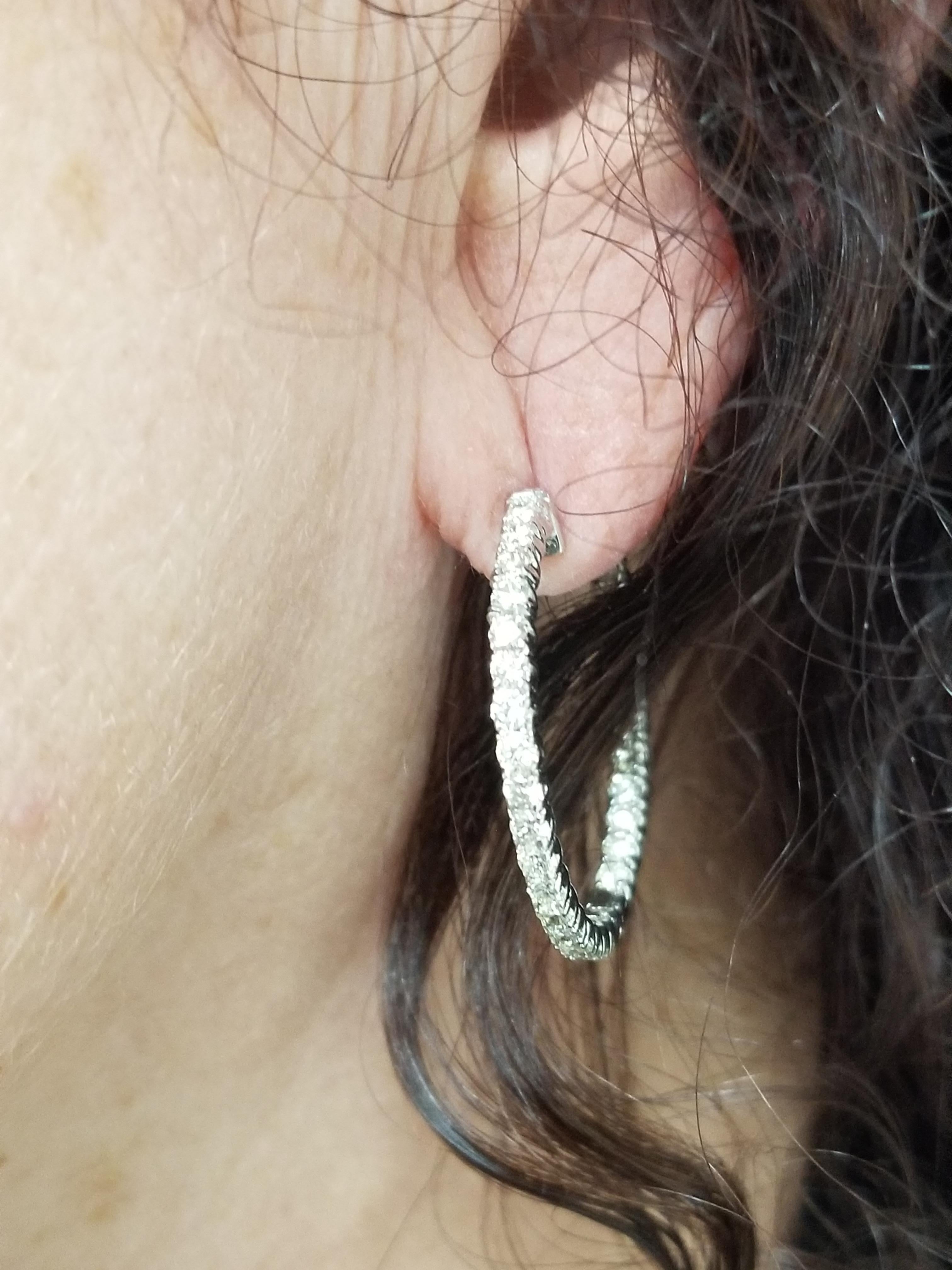 1.87 Carat Diamond Hoop Earrings 14 Karat White Gold 1