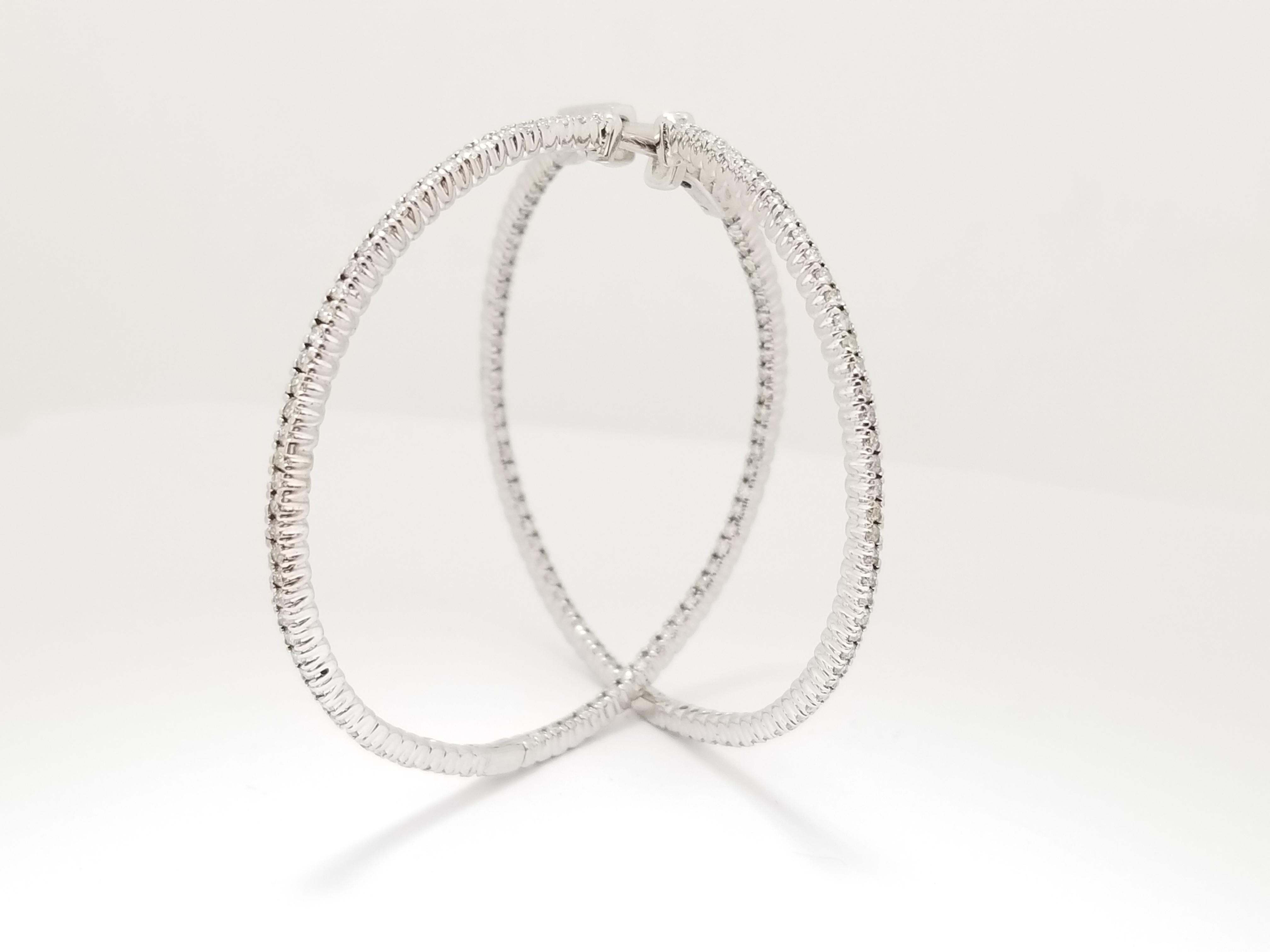 1.90 Carat Diamond Large Hoop Earrings 14 Karat White Gold In New Condition In Great Neck, NY