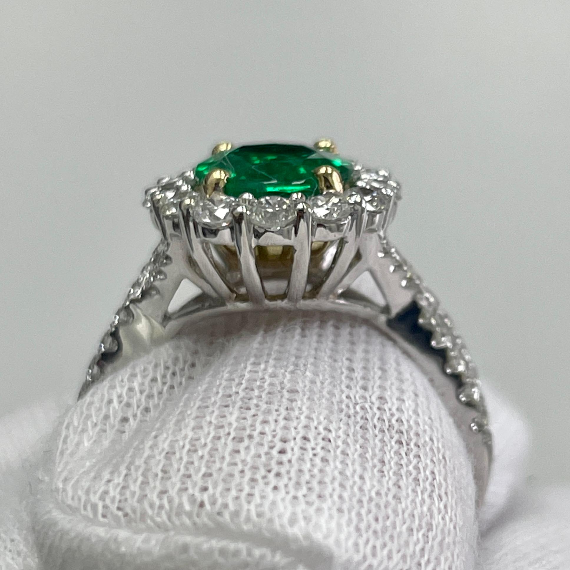Oval Cut 1.87 Carat Emerald & Diamond White Gold Ring For Sale