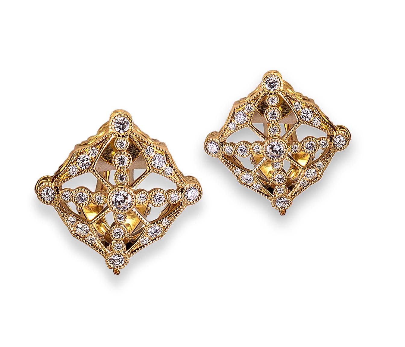 Contemporary 1.87 Carat F-VVS Diamond 18 Karat Gold Detachable Dangle Earrings For Sale
