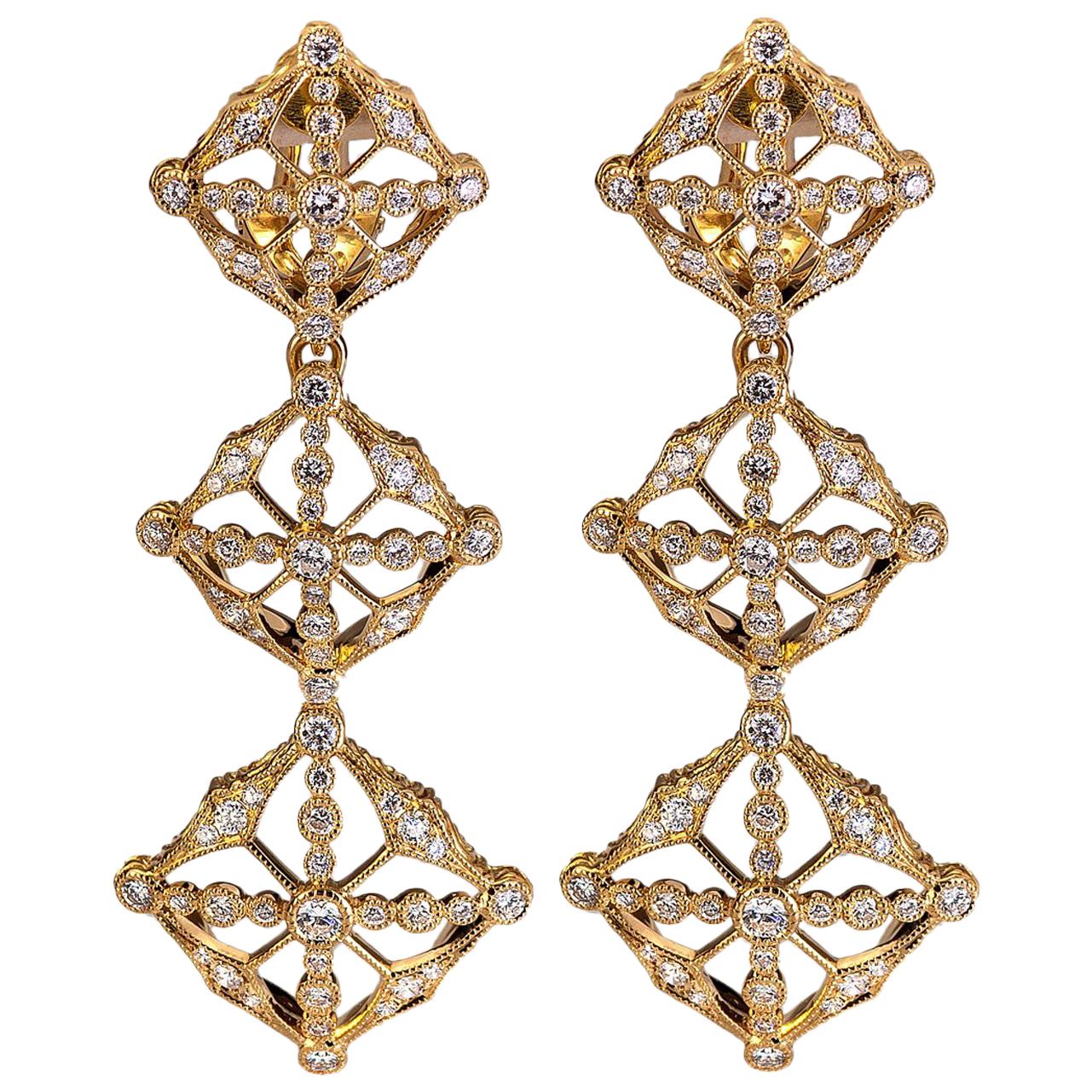 1.87 Carat F-VVS Diamond 18 Karat Gold Detachable Dangle Earrings For Sale