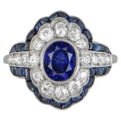 Anillo de platino con zafiro de Ceilán y diamantes de 1,87 quilates con certificado GIA