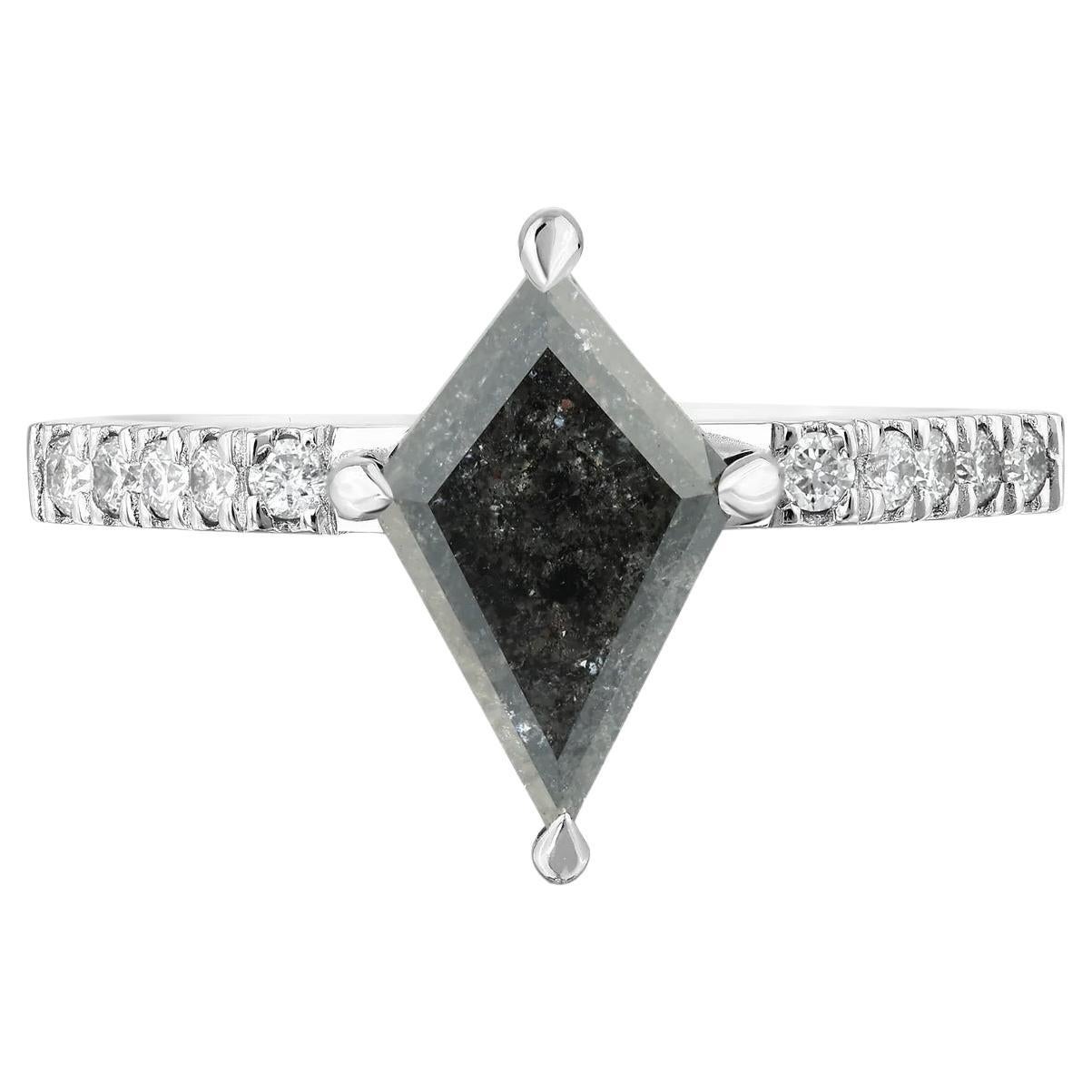 1.87 Carat Kite Cut Salt-and-Pepper Diamond White Gold Engagement Ring