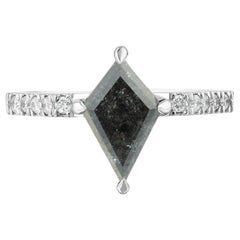 1.87 Carat Kite Cut Salt-and-Pepper Diamond White Gold Engagement Ring