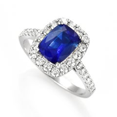 1.87 Carat Natural Royal Blue Sapphire and Diamond Ring Made in Platinum