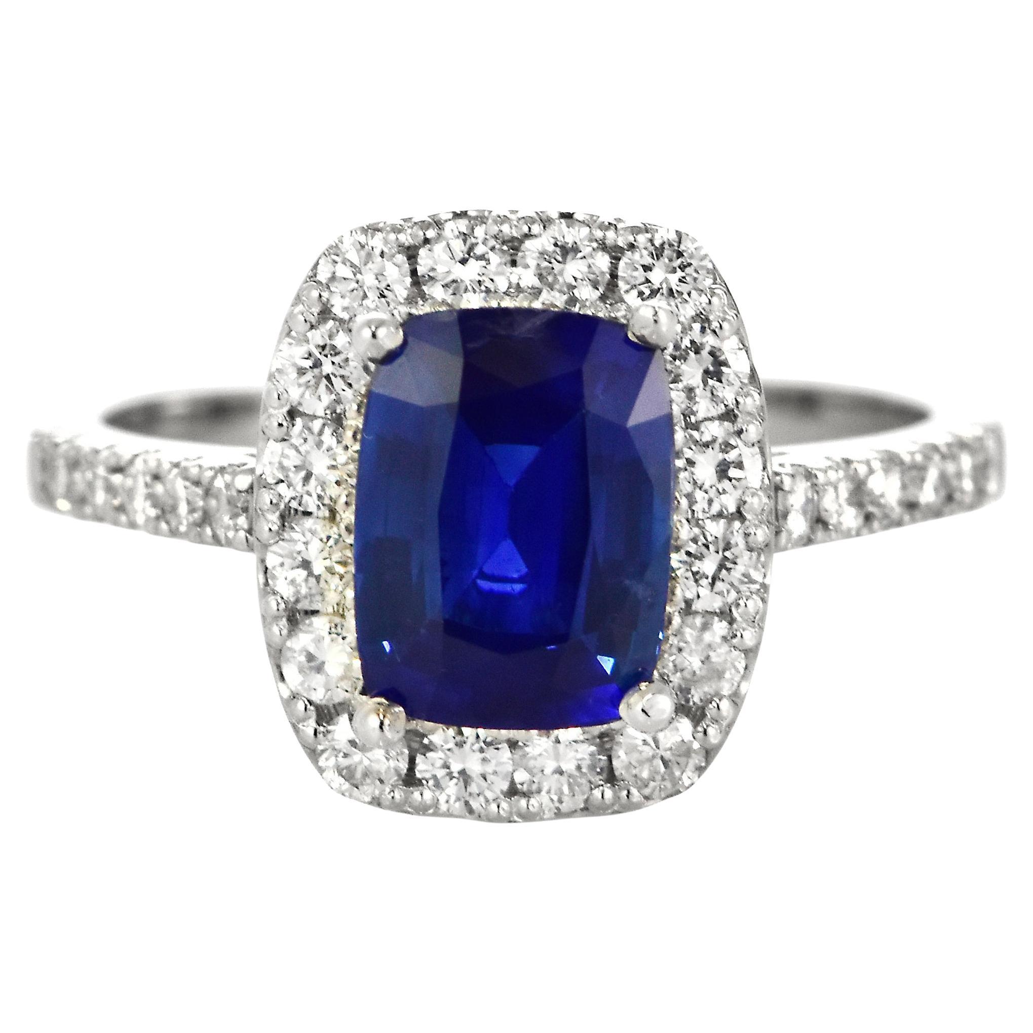 1.87 Carat Natural Royal Blue Sapphire and Diamond Ring Made in Platinum