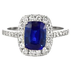 1.87 Carat Natural Royal Blue Sapphire and Diamond Ring Made in Platinum