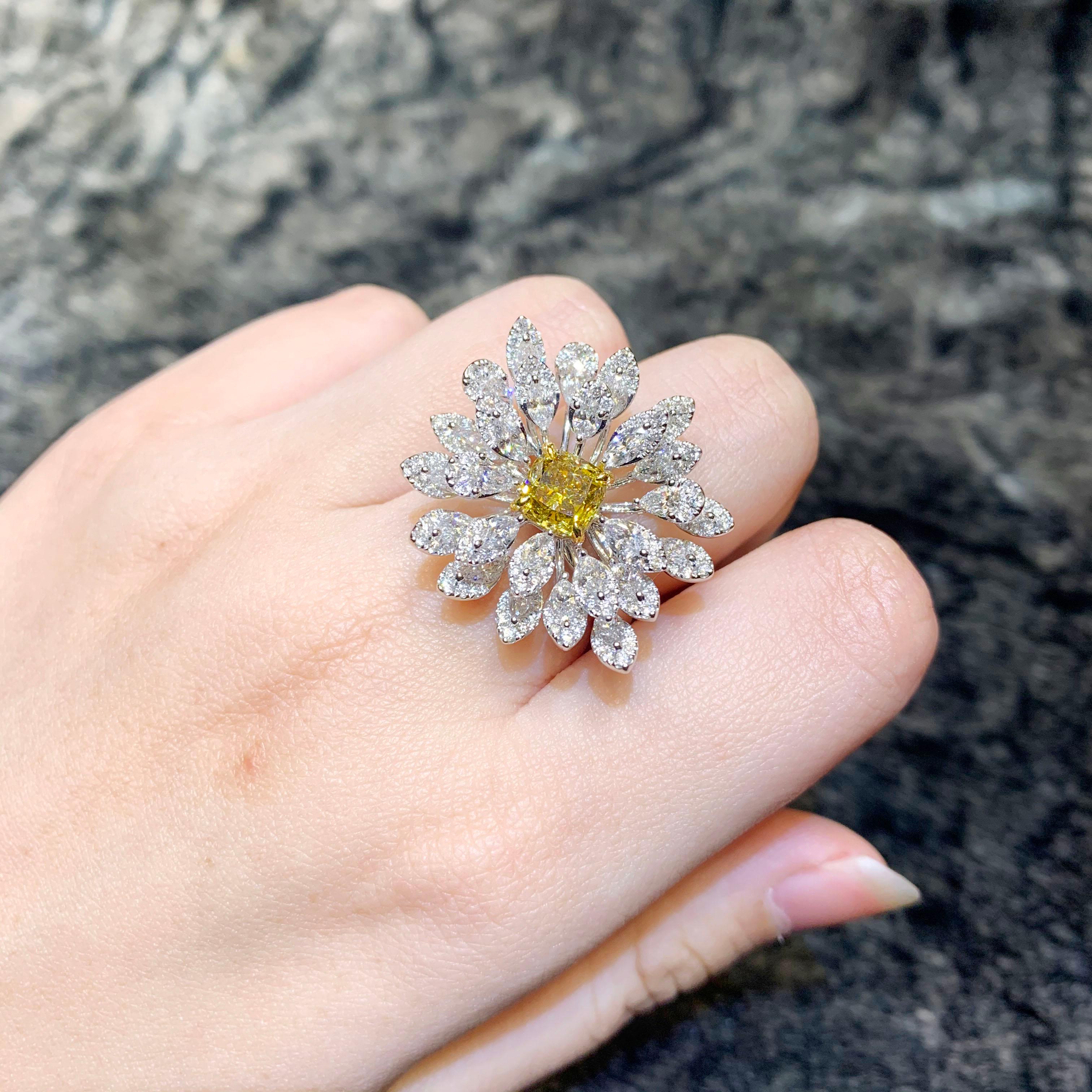 Modern 1.87 Carat Non Certified Yellow Diamond Cocktail Ring For Sale